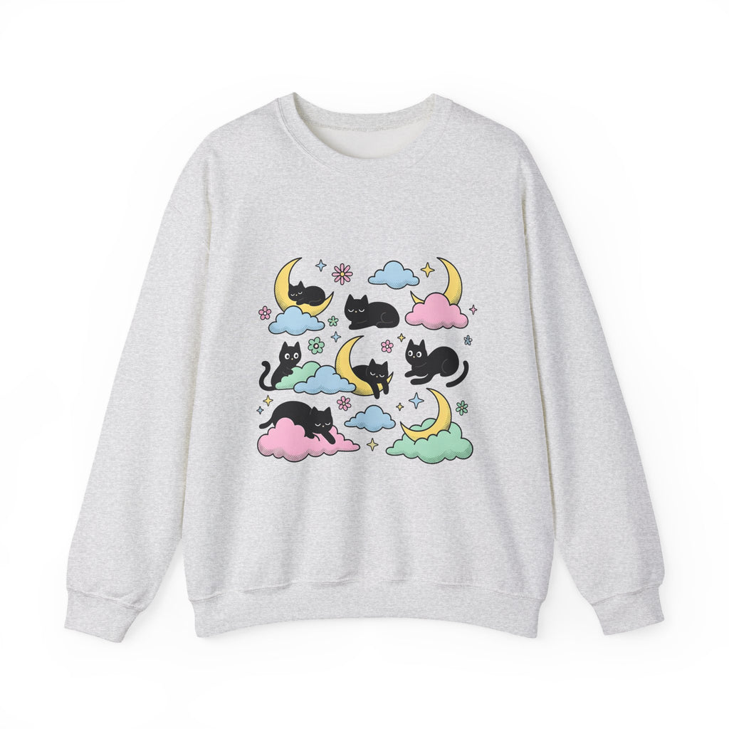 Black Cats Sweatshirt Cat Celestial Gift Women Kawaii Sweatshirt Kitties Sweatshirt Cat Fan Astrology Graphic Sweatshirt Pastel Crescent Moon Sweatshirt