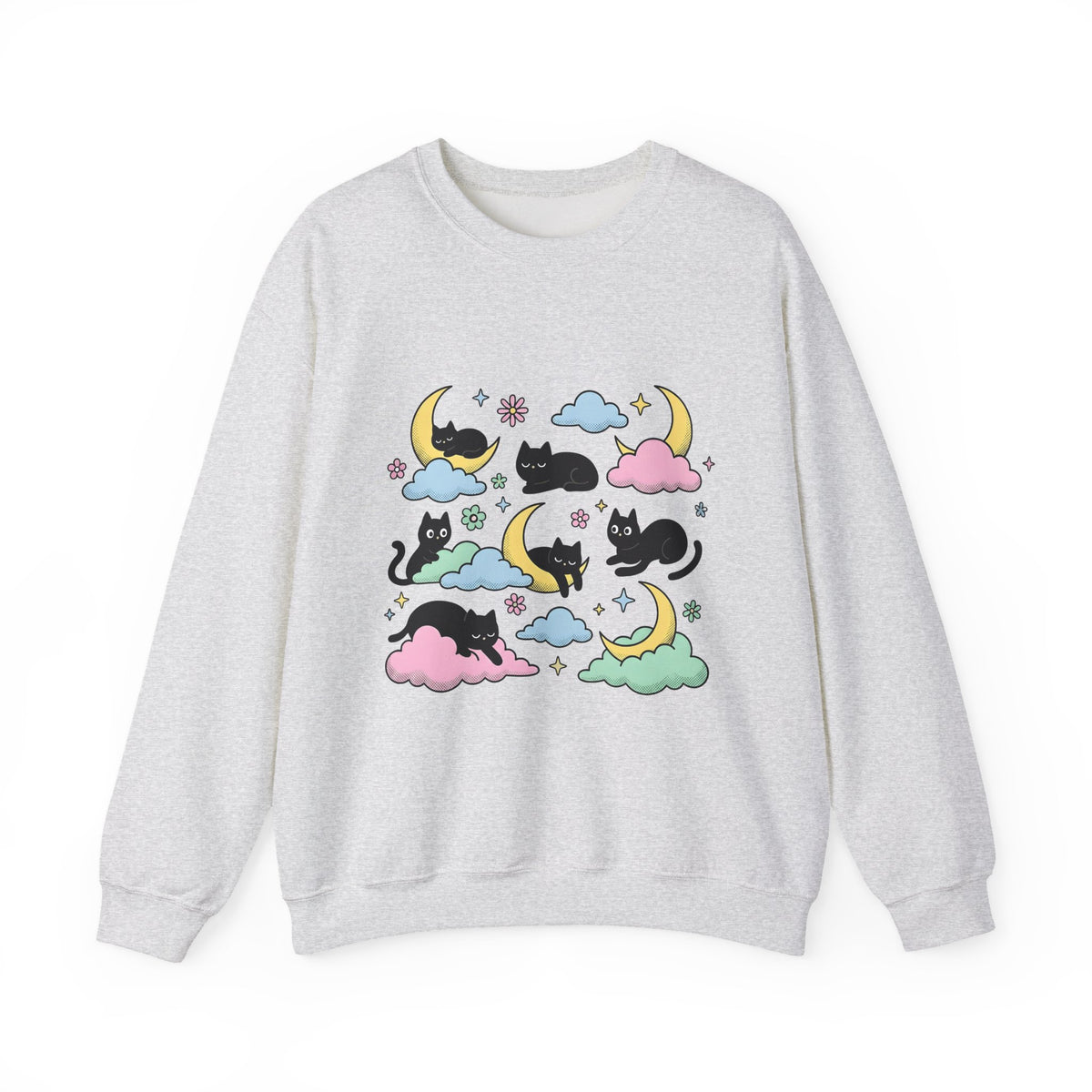 Black Cats Sweatshirt Cat Celestial Gift Women Kawaii Sweatshirt Kitties Sweatshirt Cat Fan Astrology Graphic Sweatshirt Pastel Crescent Moon Sweatshirt