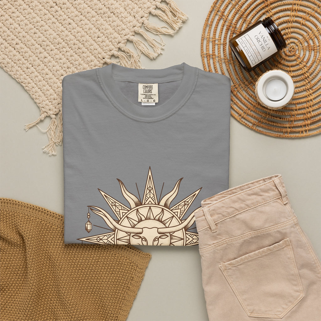 Steer Skull Sun T-Shirt Cowgirl Frontier Gift Women Gypsy T-Shirt Skull T-Shirt Cowboy Fan Bull Graphic Old-Fashioned Stones T-Shirt