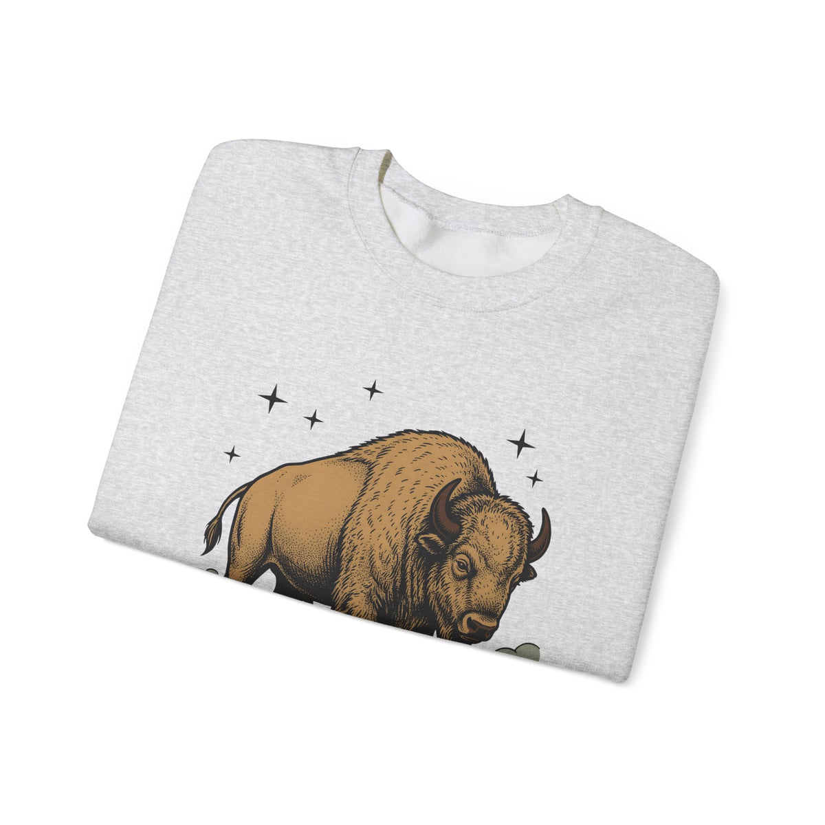 Buffalo Art Sweatshirt Animal Environment Gift Women Rustic Sweatshirt Bison Sweatshirt Wildlife Fan Primitive Sweatshirt Eco Graphic Line Art Star Symbols