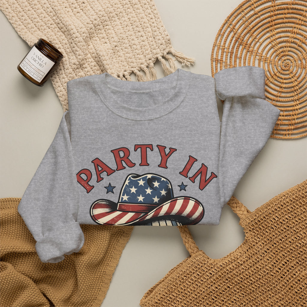Disco Hat Cowboy Sweatshirt 4th Of July Flag Gift Women Distressed Sweatshirt Western Cowboy Sweatshirt Independence Day Fan Vintage Sweatshirt Patriotic