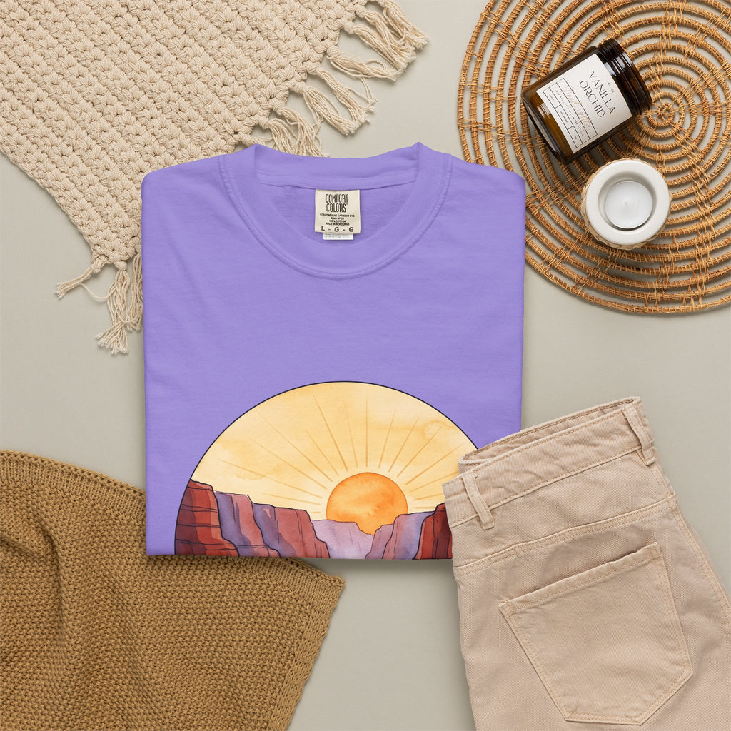 Desert Canyon T-Shirt Nature Hiking Gift Women Hand Painted T-Shirt Canyon T-Shirt Outdoors Enthusiast Painted T-Shirt Trekker Graphic Retro Dawn
