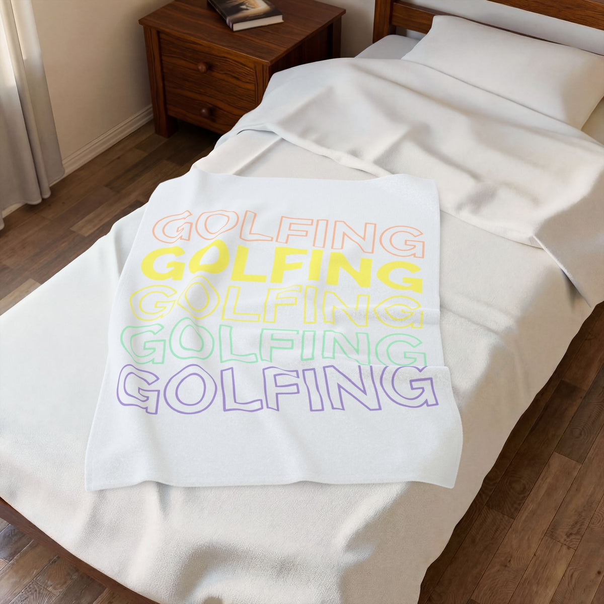 Prominent Typography Motif Blanket Golf Camping Gift Women Pale Tones Blanket Typography Blanket Golfer Fan Minimalist Blanket Outdoor Graphic