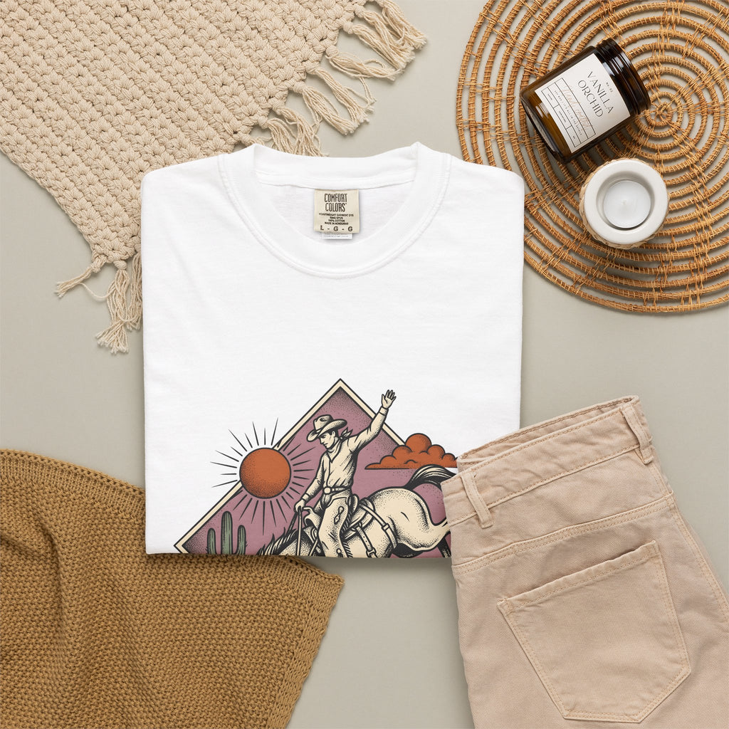 Bronc Rider T-Shirt Cowgirl Ranch Gift Women Sketch T-Shirt Rough Rider T-Shirt Cowboy Fan Rodeo T-Shirt Farm Graphic Tribal Desert Plant T-Shirt