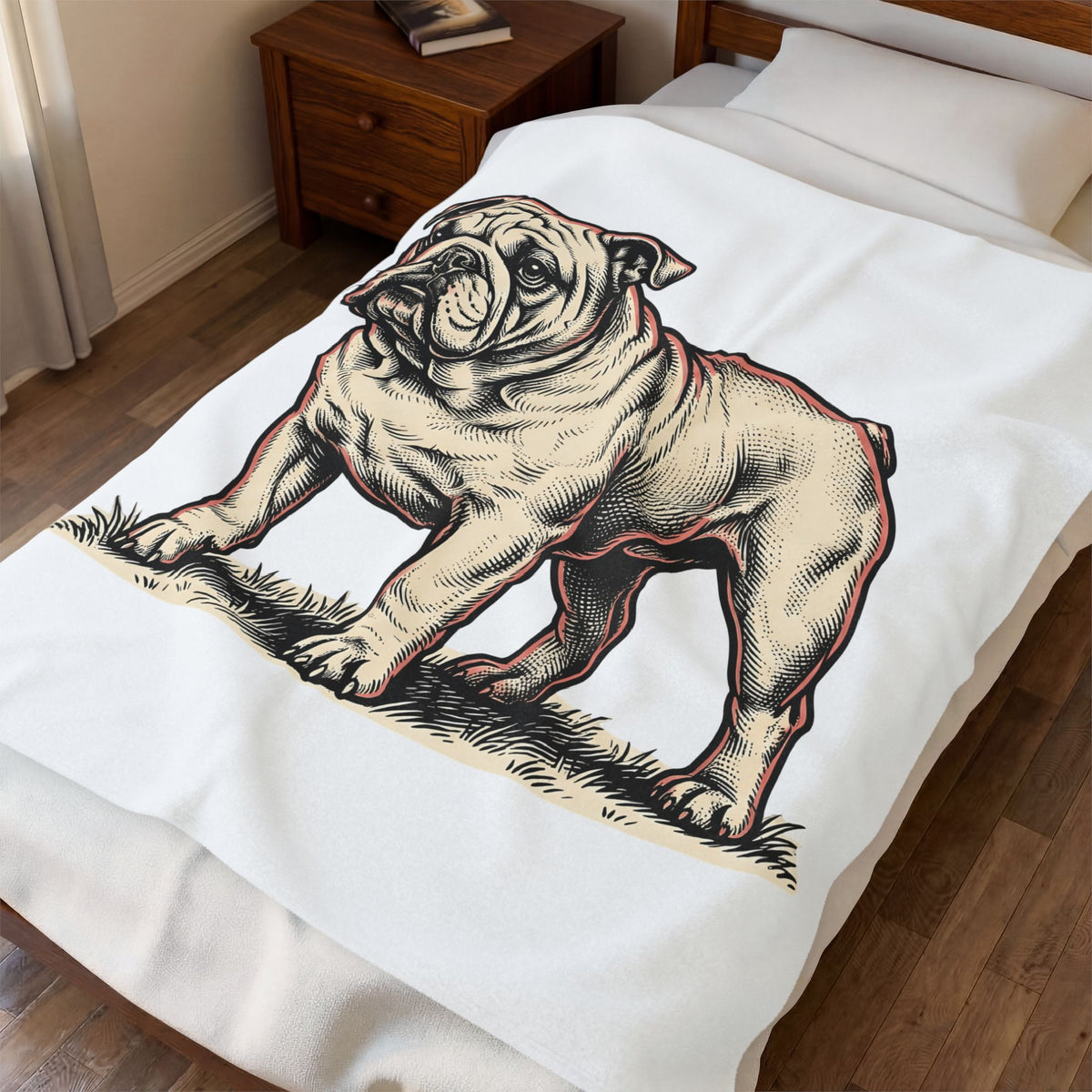 Bulldog Dog Blanket Dog Pets Gift Women Vintage Blanket Bulldog Blanket Dog Fan Bulldog Blanket Animal Graphic Hand Drawn Grass Blanket