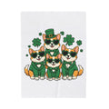 Corgi Puppies Blanket St Patrick's Day Pet Owner Gift Women Comic Blanket Puppy Blanket Shamrock Fan Cartoon Blanket Dog Mom Graphic Chibi Clover