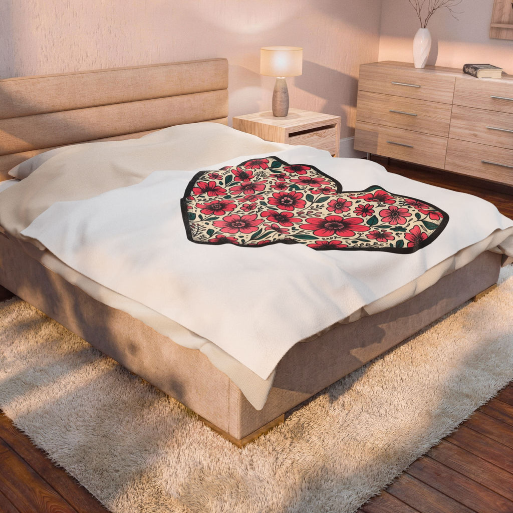 Blossom Heart Blanket Boho Chic Affection Gift Women Line Art Blanket Heart Blanket Hippie Fan Minimalist Blanket Love Graphic Cartoon Garden