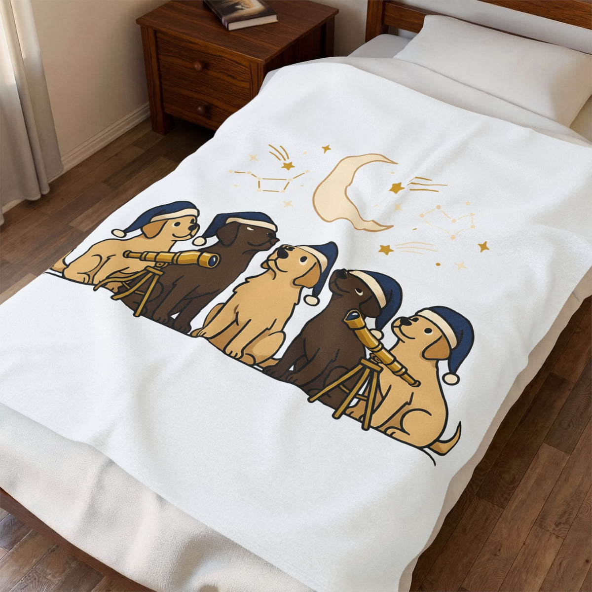 Labrador Pups Blanket Dog Stargazing Gift Women Adorable Cartoon Blanket Puppy Blanket Dog Fan Cute Blanket Astronomy Graphic Clean Binoculars