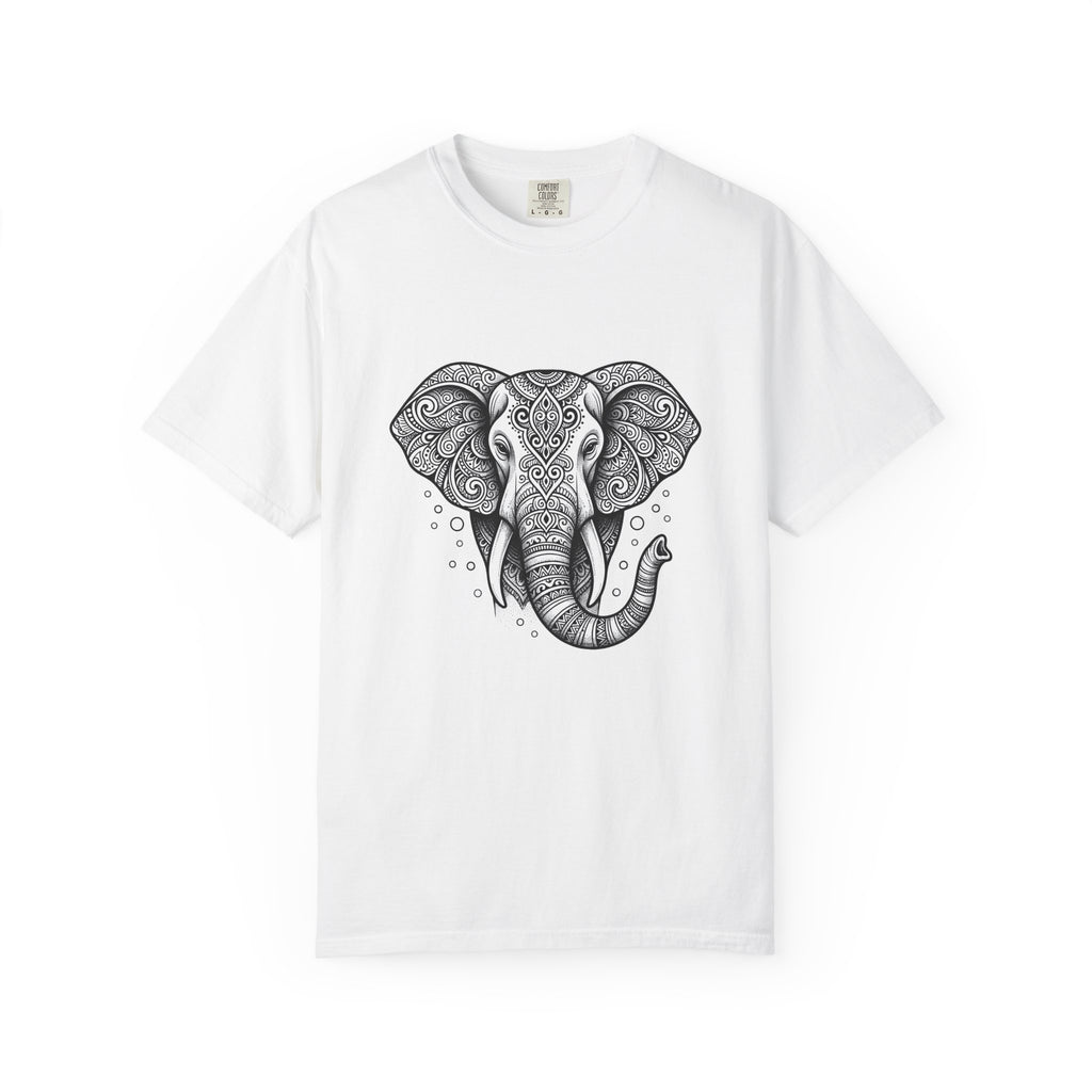 Elephant Art T-Shirt Boho Chic Critter Gift Women Hippie T-Shirt Pachyderm T-Shirt Bohemian Fan Psychedelic T-Shirt Animal Graphic Line Art