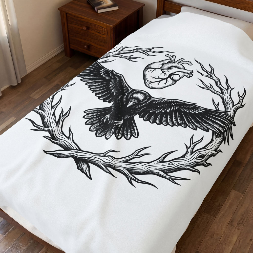 Raven Love Blanket Gothic Gloom Gift Women Spooky Blanket Crow Love Blanket Dark Fan Creepy Blanket Dark Illustration Hand Drawn Antler Crown