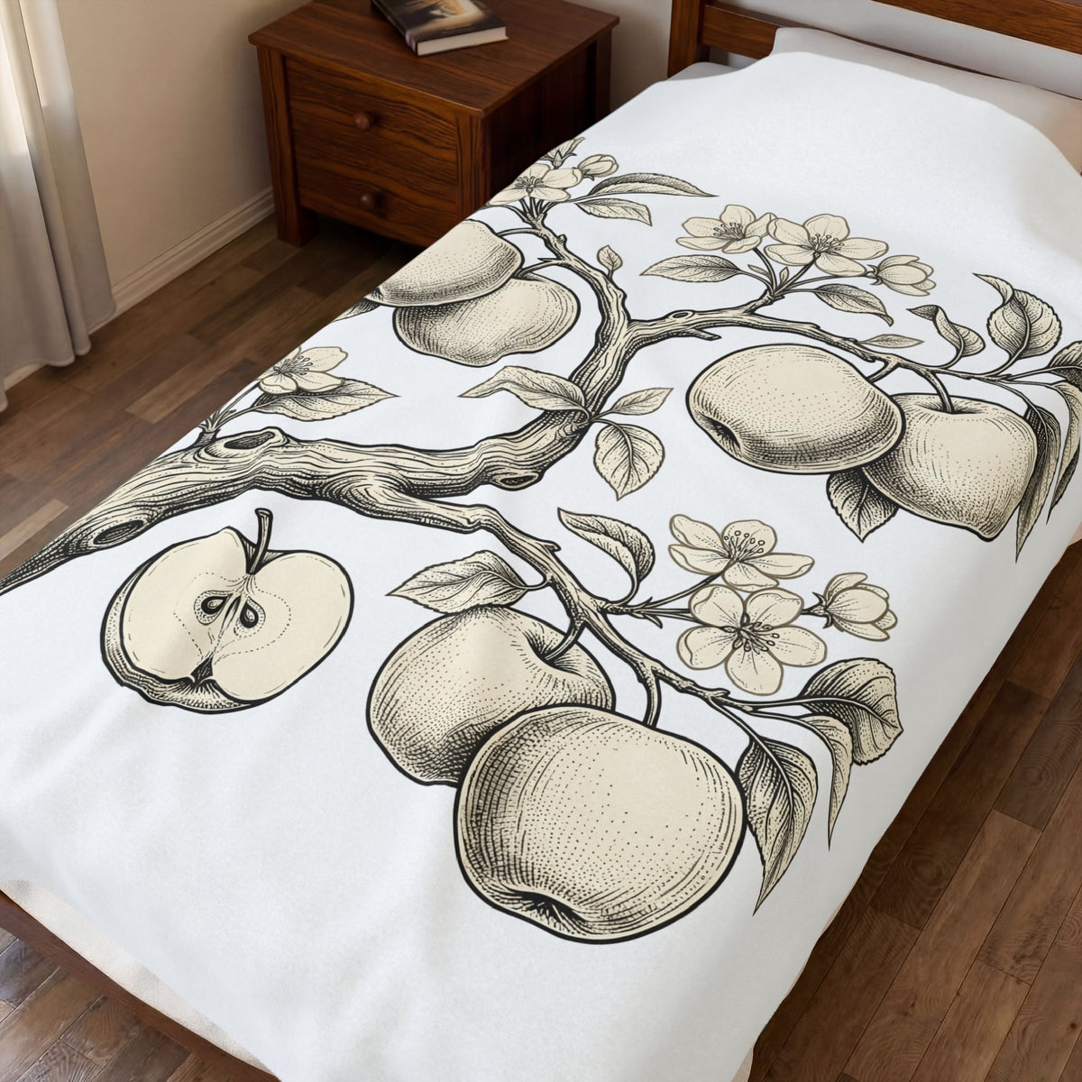 Apple Tree Blanket Cottagecore Nature Gift Women Botanical Blanket Apple Blanket Rustic Fan Floral Blanket Environmental Graphic Vintage Blossom