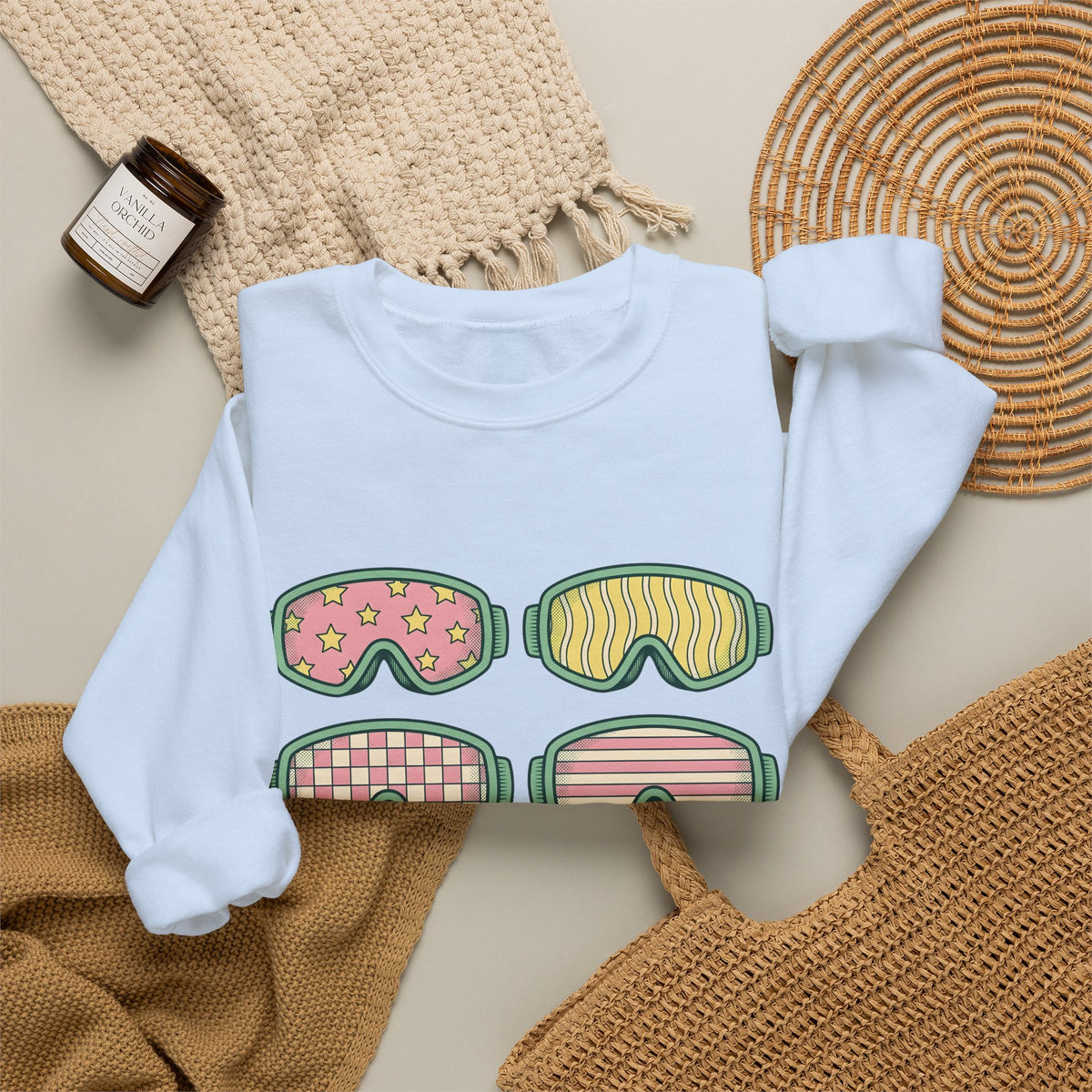 Ski Goggles Sweatshirt Sports Skiing Gift Women Cartoon Sweatshirt Goggles Sweatshirt Athlete Enthusiast Comic Sweatshirt Snowboard Graphic Vintage Stars