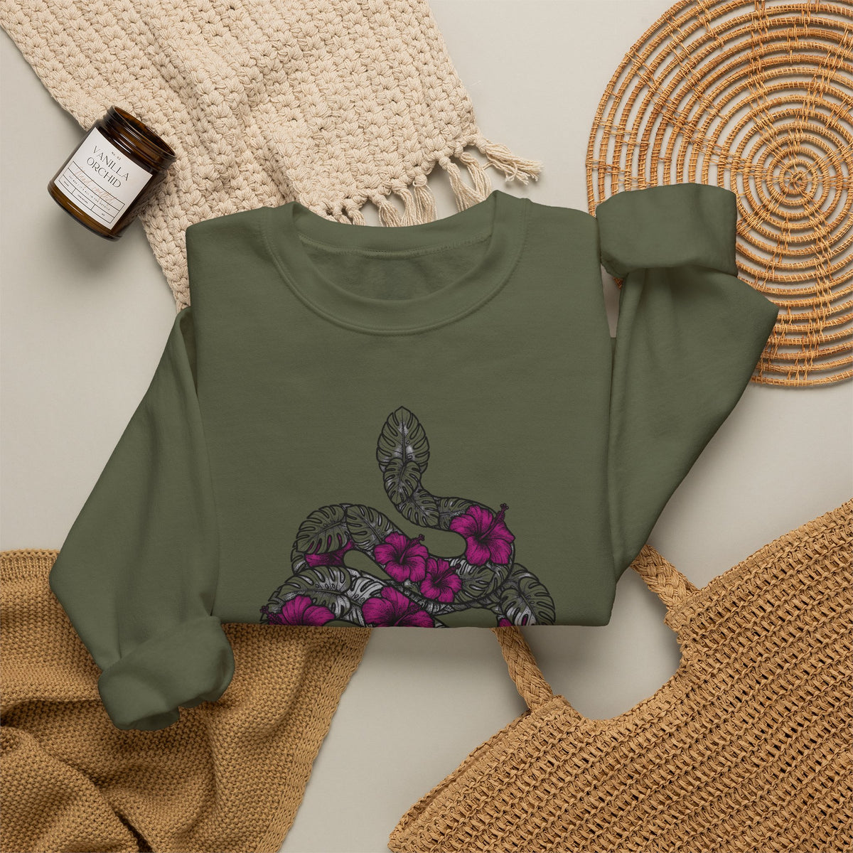 Serpent Flower Sweatshirt Boho Chic Spiritual Gift Women Hippie Sweatshirt Snake Flower Sweatshirt Bohemian Enthusiast Psychedelic Sweatshirt Mystical Graphic