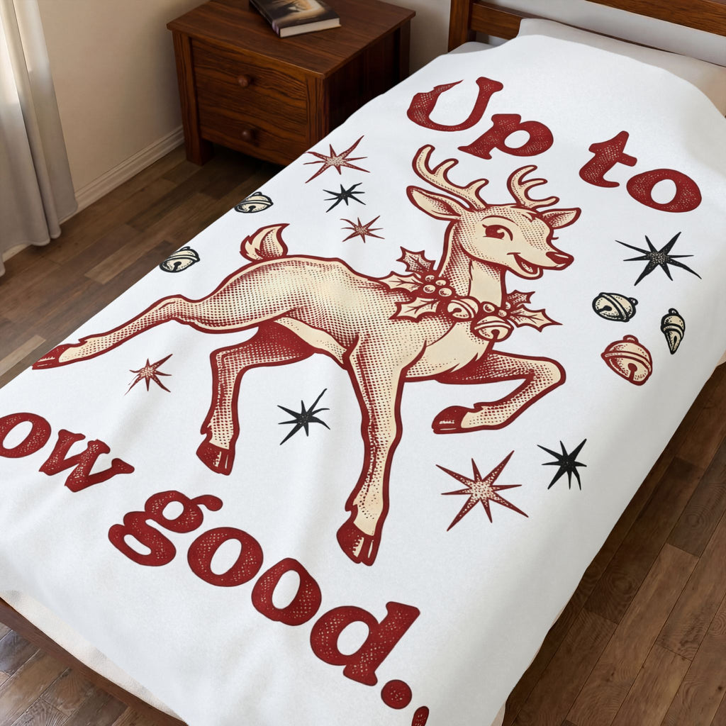 Reindeer Graphic Blanket Christmas Holiday Gift Women Vintage Blanket Caribou Blanket Xmas Fan Distressed Blanket Seasonal Graphic Retro Jingle