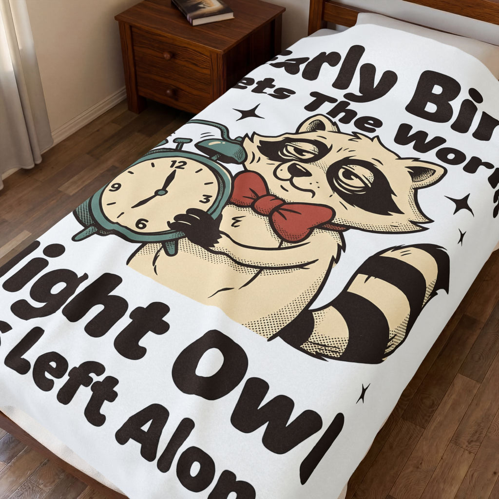 Raccoon Clock Blanket Funny Animal Gift Women Cartoon Blanket Clock Blanket Humor Fan Comic Blanket Wildlife Graphic Retro Stars Blanket
