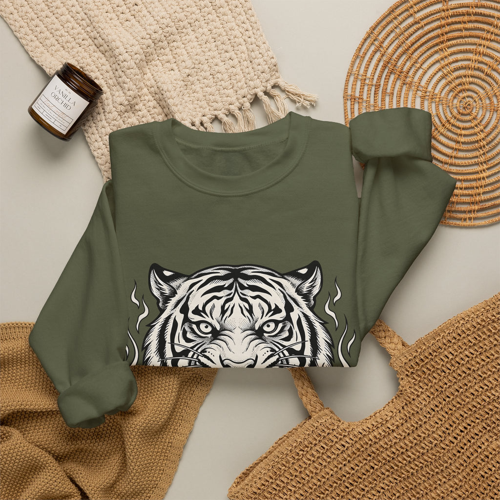 Tiger Face Sweatshirt Tiger Wildlife Gift Women Tribal Sweatshirt Tiger Sweatshirt Tiger Fan Big Cat Graphic Retro Fire Sweatshirt