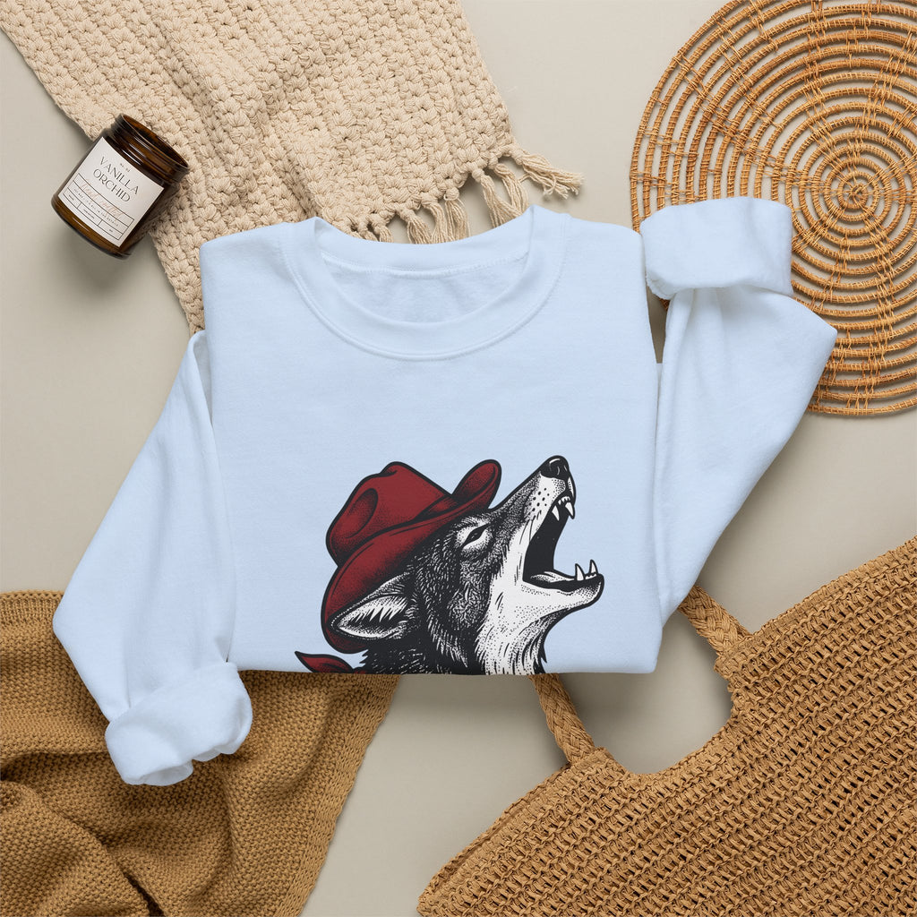 Cowboy Wolf Sweatshirt Cowgirl Western Gift Women Vintage Sweatshirt Werewolf Sweatshirt Cowboy Fan Retro Sweatshirt Rodeo Graphic Hand Drawn Bandana Sweatshirt