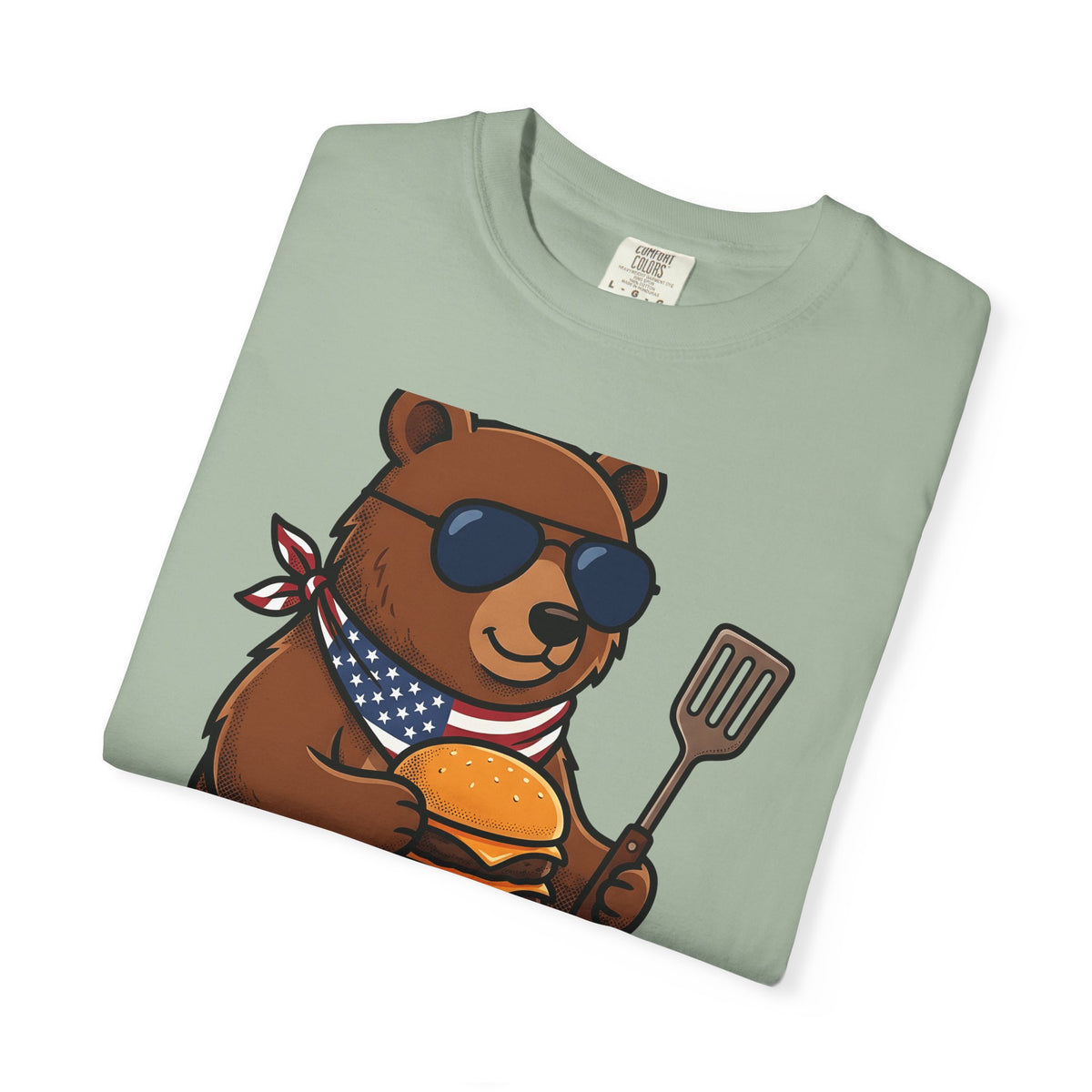 Bear Sandwich T-Shirt 4th Of July Grilling Gift Women Comic T-Shirt Sandwich T-Shirt Independence Fan Cartoon T-Shirt Barbecue Graphic Vintage