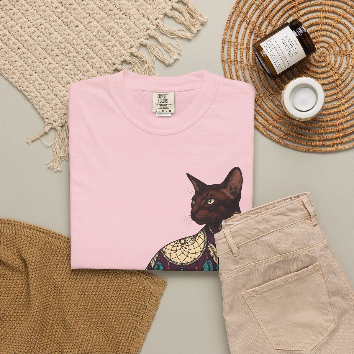 Feline Dreamcatcher Cat Metaphysical Gift Tribal Cat Dreamer Cat Fan Spiritual Mystical Doodle T-Shirt