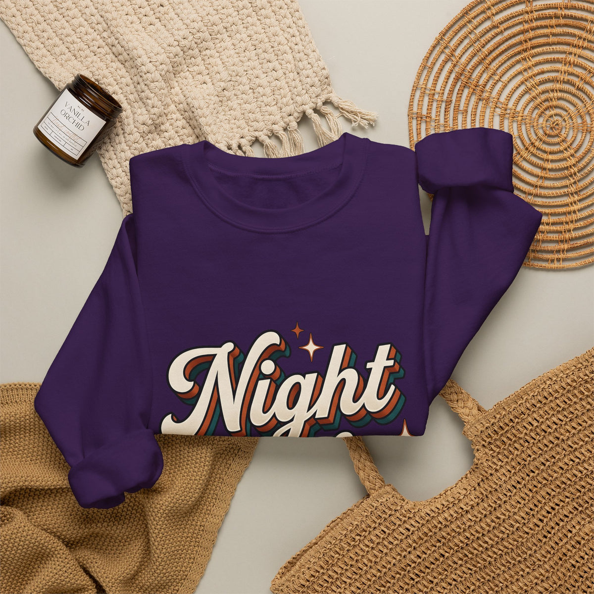 Night Shift Text Sweatshirt Nurses Work Gift Women Retro Sweatshirt Nightshift Sweatshirt Nurse Enthusiast Retrostyle Sweatshirt Job Graphic Vintage Stars