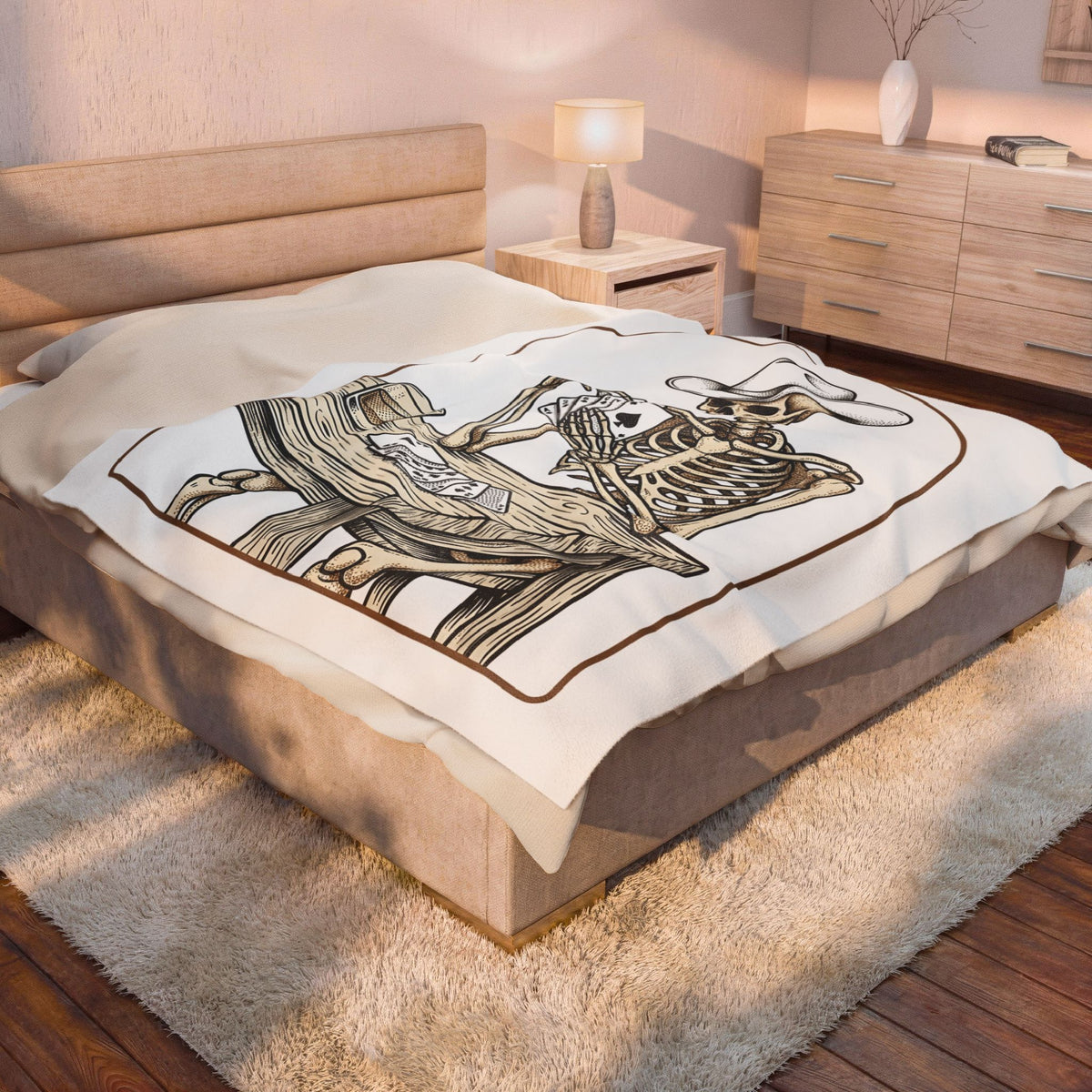Skeleton Rancher Blanket Halloween Cowboy Gear Gift Women Shabby Chic Blanket Skeleton Blanket Horror Fan Distressed Graphic Blanket Doodle Card