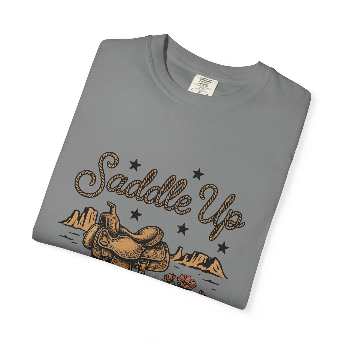 Leather Saddle T-Shirt Cowgirl Ranch Gift Women Distressed T-Shirt Saddle T-Shirt Cowboy Fan Saddlery T-Shirt Farm Graphic Line Art Succulent