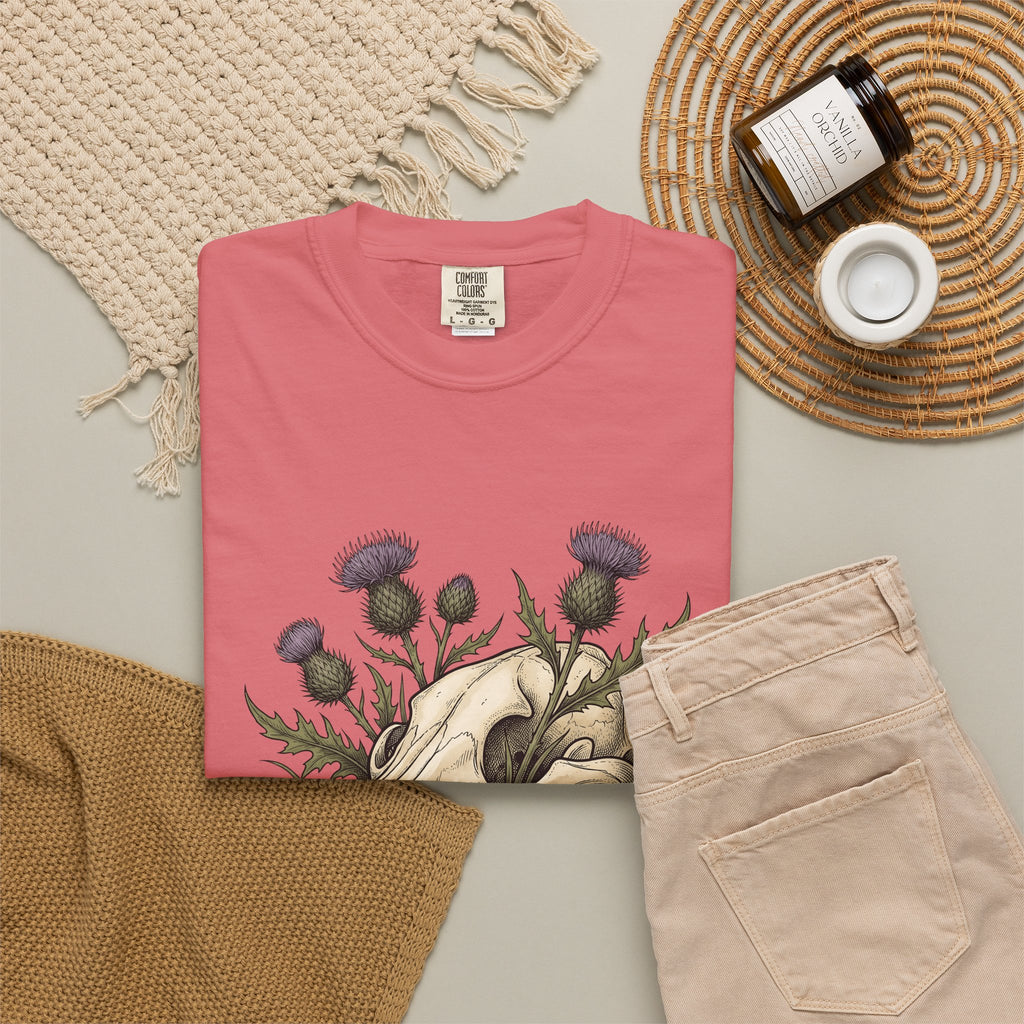 Animal Skull T-Shirt Animals & Flowers Spooky Gift Women Sketch T-Shirt Cranium T-Shirt Wildlife Fan Illustration Graphic T-Shirt Hand Drawn