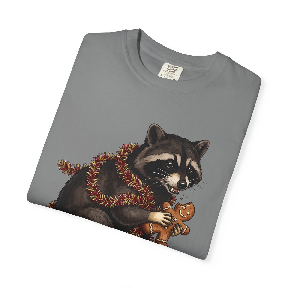 Raccoon Graphic T-Shirt Christmas Animal Gift Women Cute T-Shirt Trash Panda T-Shirt Xmas Fan Wildlife Graphic Illustration Hand Drawn Gingerbread