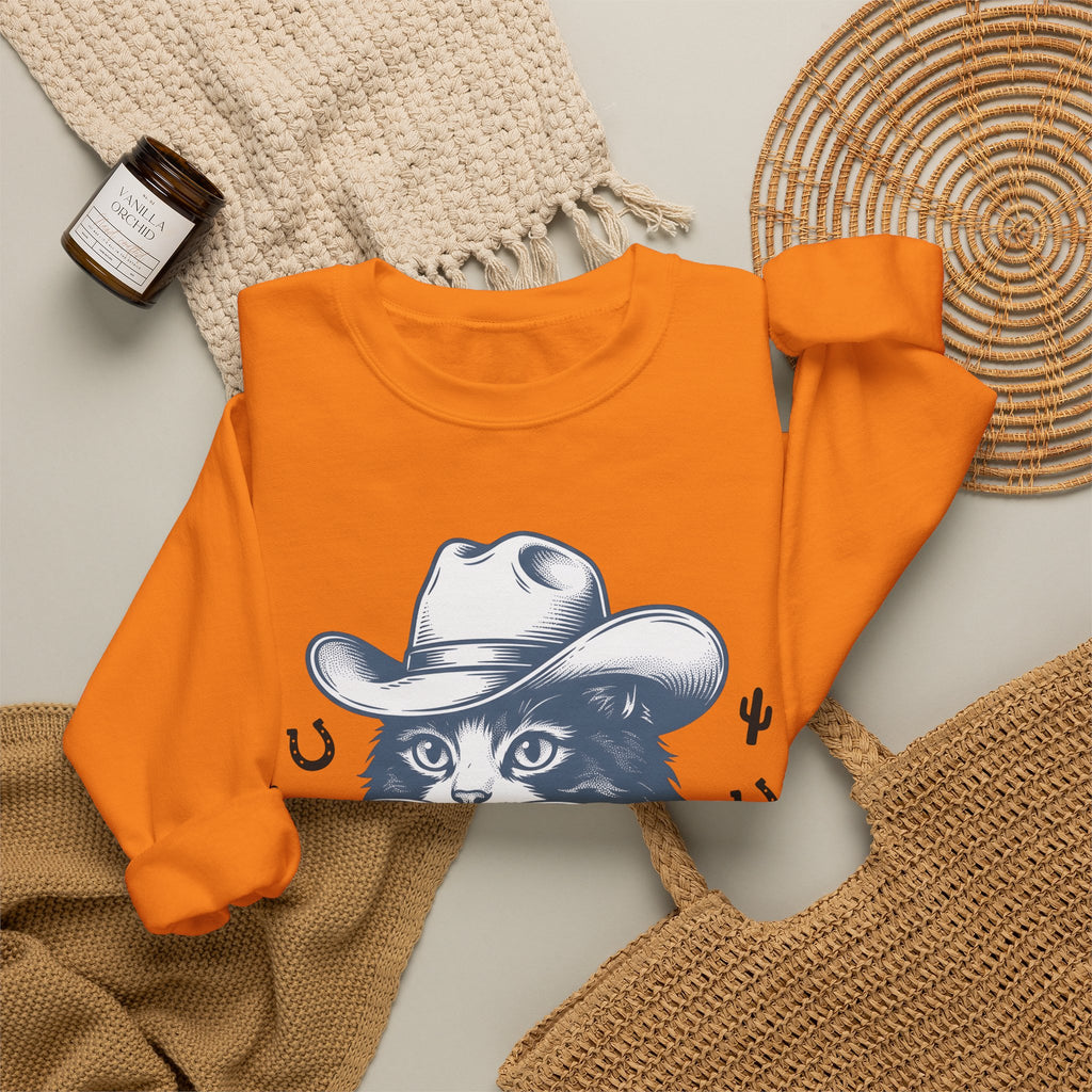 Western Cat Sweatshirt Cat Cowboy Gift Women Distressed Sweatshirt Kitty Sweatshirt Cat Fan Frayed Sweatshirt Rodeo Graphic Doodle Desert Plant Sweatshirt