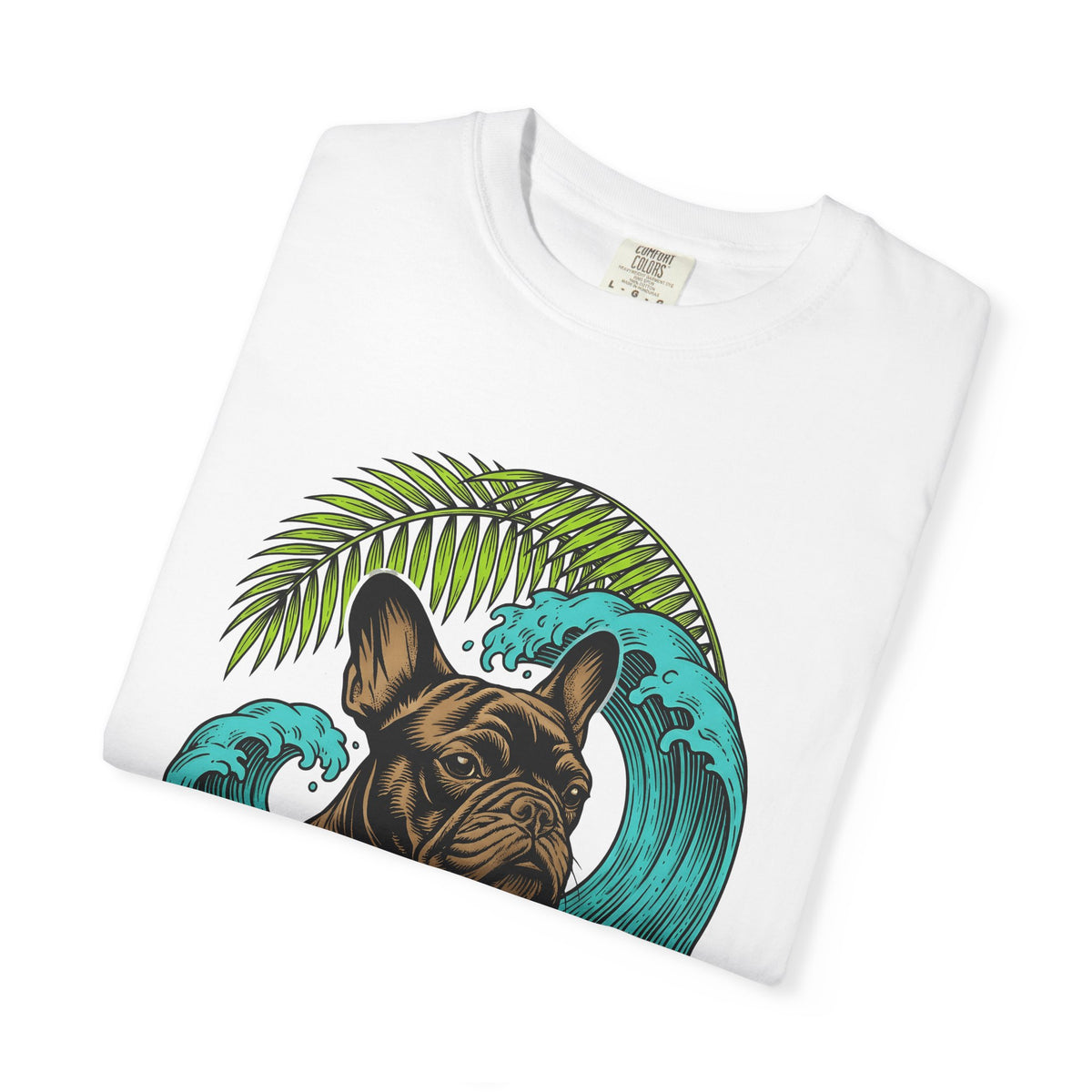 French Bulldog T-Shirt Dog Seaside Gift Women Illustrative T-Shirt Bulldog T-Shirt Dog Fan Frenchie T-Shirt Coastal Graphic Sketch Island Flower