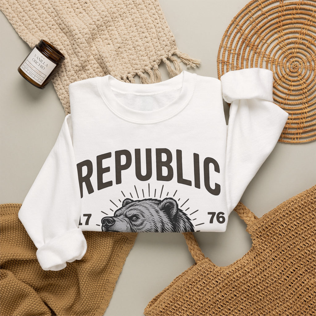 Bear Face Sweatshirt America Flag Gift Women Retro Sweatshirt Ursine Sweatshirt Patriot Fan Vintage Sweatshirt Banner Graphic Sketch Arrow Sweatshirt