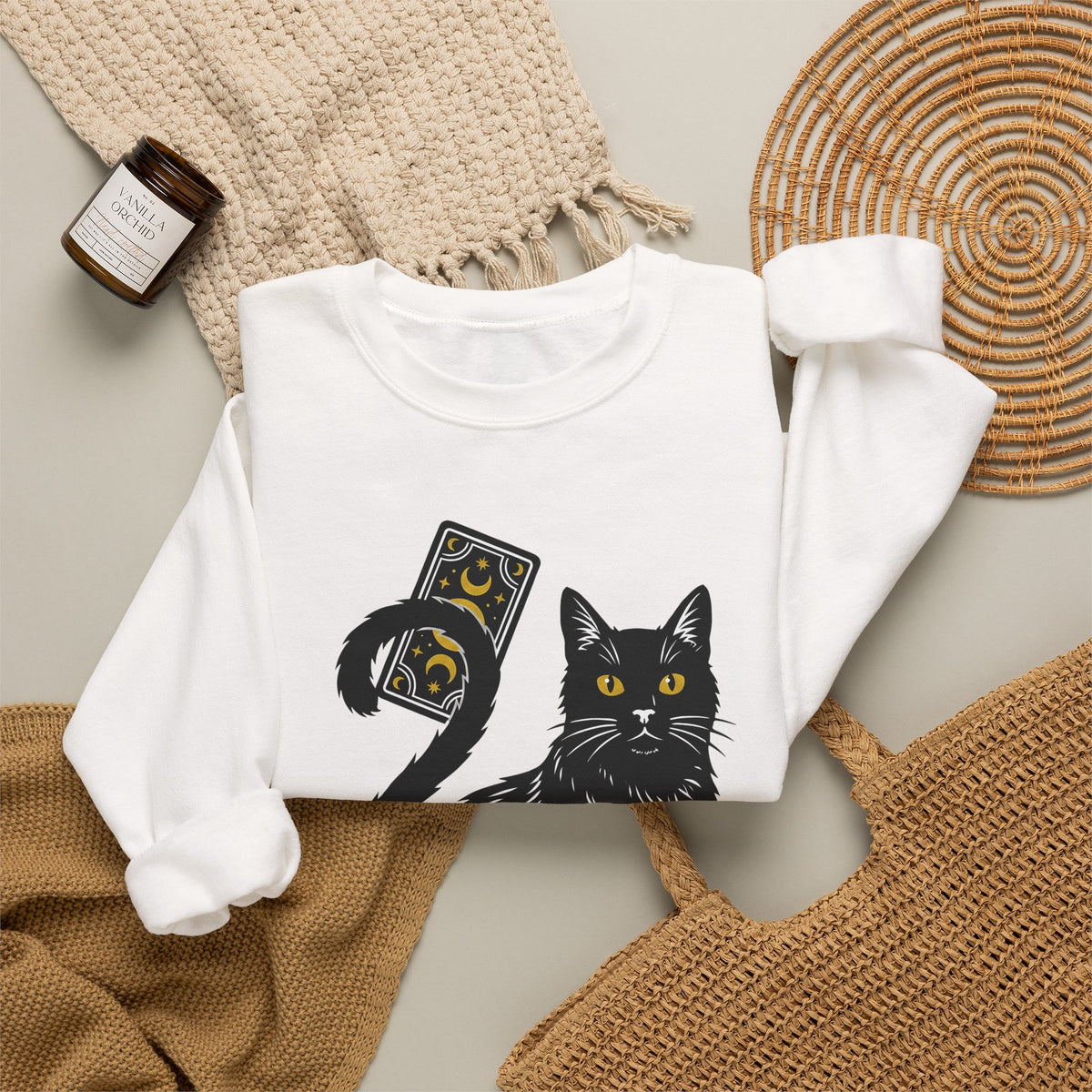 Black Cat Sweatshirt Cat Witchcraft Gift Women Mystical Sweatshirt Cat Sweatshirt Feline Fan Occult Graphic Vintage Tarot Card Sweatshirt