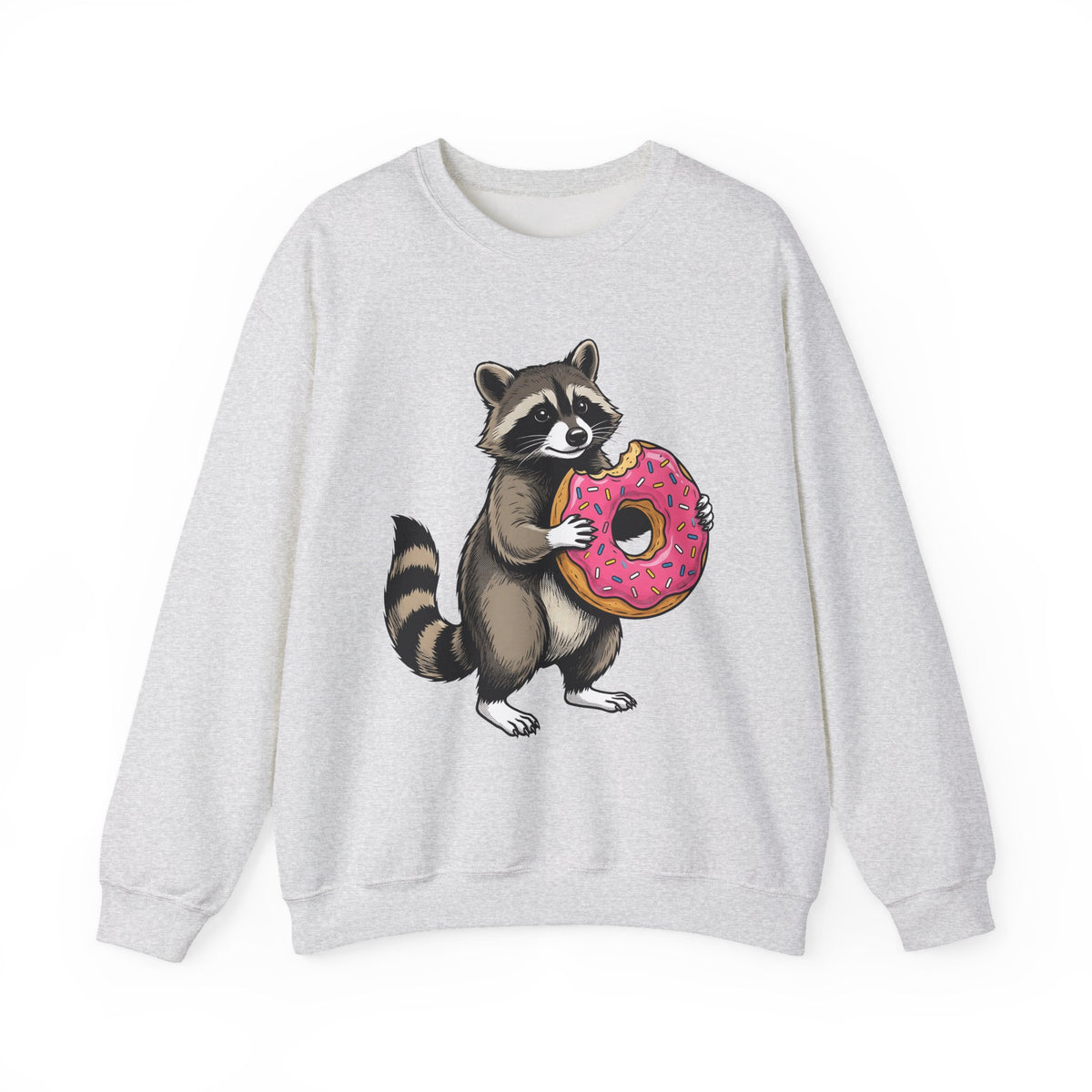 Raccoon Donut Desserts Animal Gift Cartoon Donut Pastry Fan Comic Wildlife Hand Drawn Sprinkles Sweatshirt