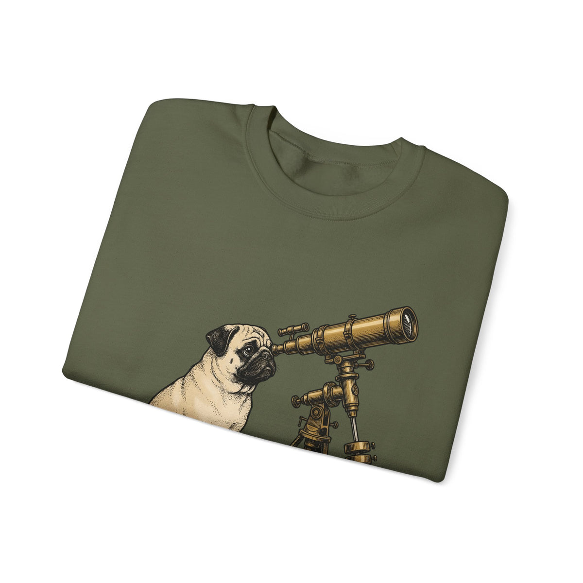 Pug Puppy Sweatshirt Dog Space Gift Women Retro Sweatshirt Puppy Sweatshirt Dog Fan Canine Sweatshirt Vintage Graphic Astronomy Illustration Sketch Binoculars