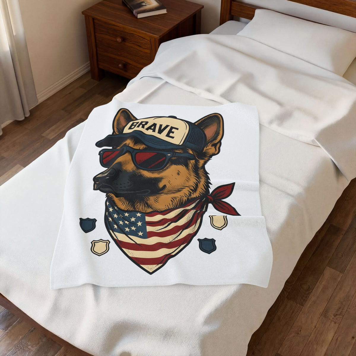 German Shepherd Pup Blanket America Canine Gift Women Hand Drawn Blanket Alsatian Blanket Usa Fan Illustrated Blanket Dog Graphic Sketch Flag