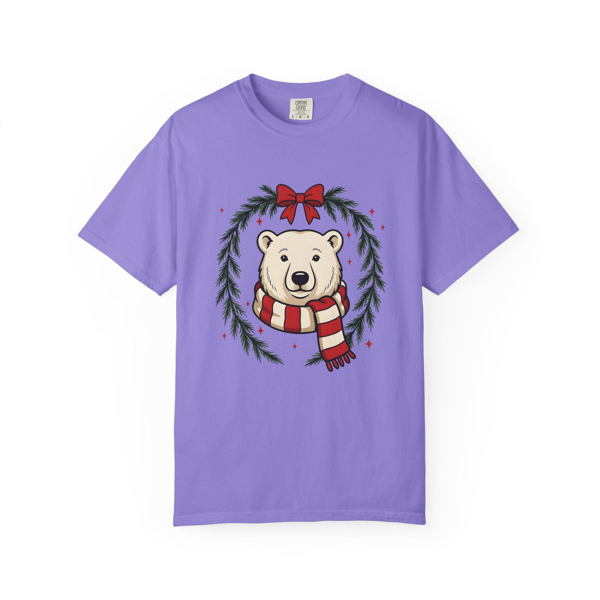 Arctic Bear T-Shirt Christmas Wildlife Gift Women Comic T-Shirt Polar Bear T-Shirt Xmas Fan Cartoon T-Shirt Animal Graphic Sketch Garland T-Shirt