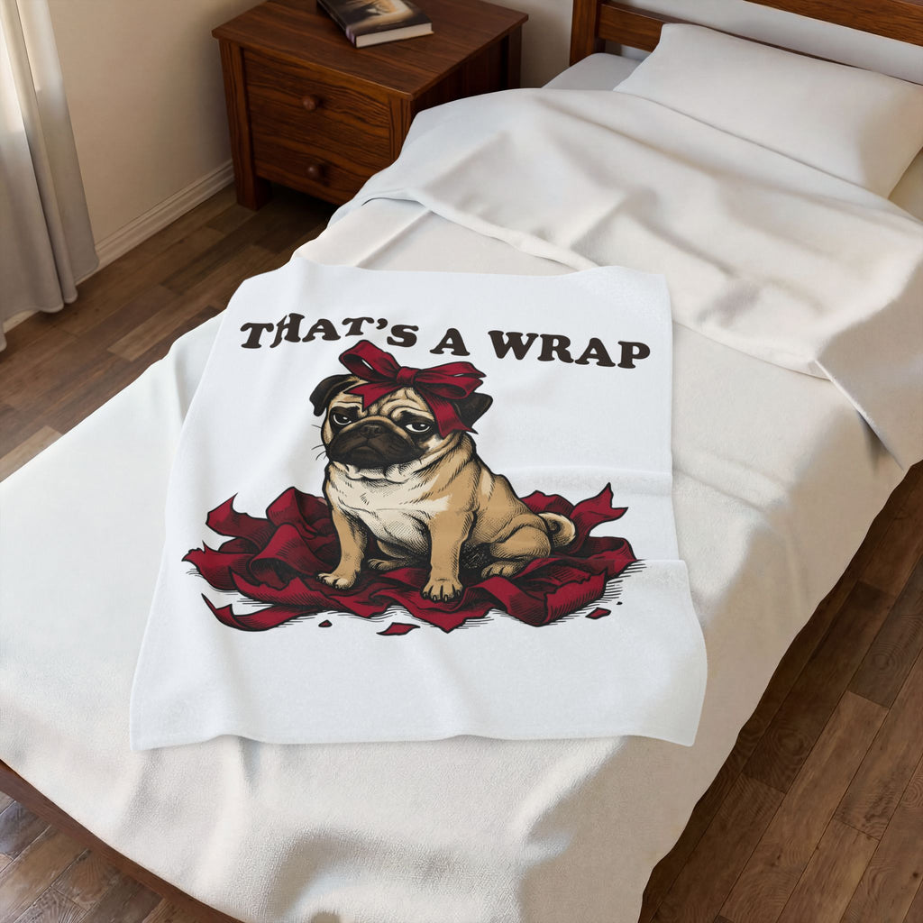 Pug Dog Blanket Christmas Pet Gift Women Vintage Blanket Puggle Blanket Xmas Fan Retro Blanket Animal Graphic Hand Drawn Gift Bow Blanket