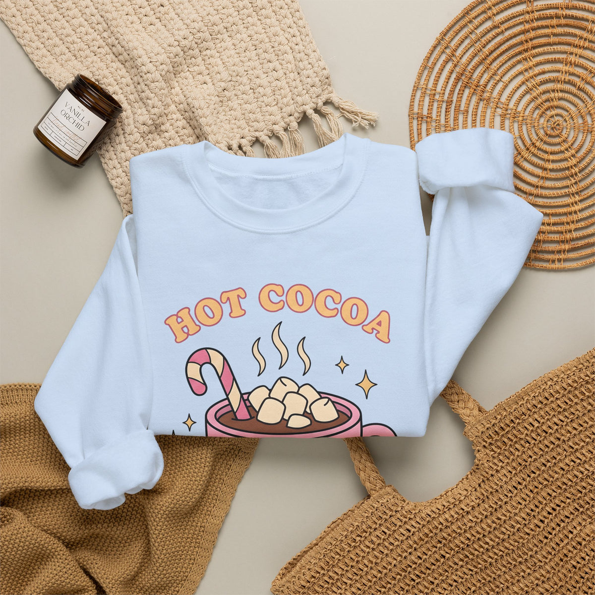 Hot Chocolate Cup Cocoa Winter Gift Line Mug Chocolate Fan Drawing Nostalgic White Marshmallows Sweatshirt