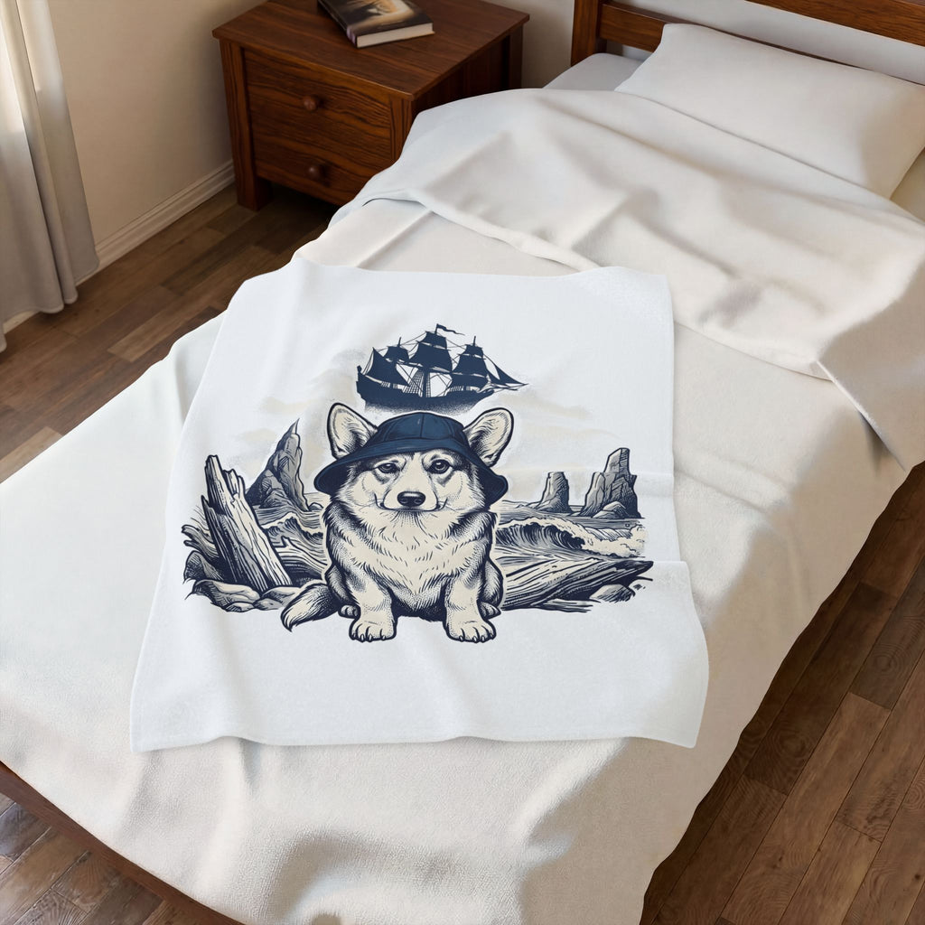 Corgi Pet Blanket Dog Sailing Gift Women Classic Blanket Puppy Blanket Dog Fan Retro Blanket Nautical Graphic Line Art Pirate Boat Blanket