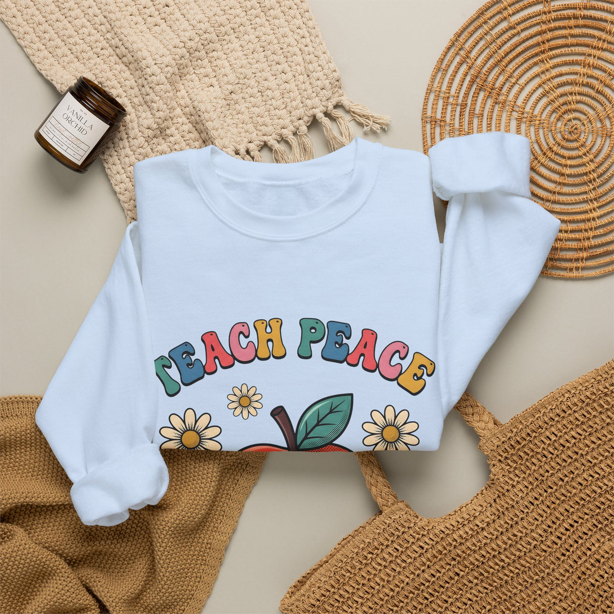 Happy Apple Sweatshirt Teachers Harmony Gift Women Comic Sweatshirt Fruit Sweatshirt Educator Enthusiast Cartoon Sweatshirt Balance Graphic Vintage Wildflowers