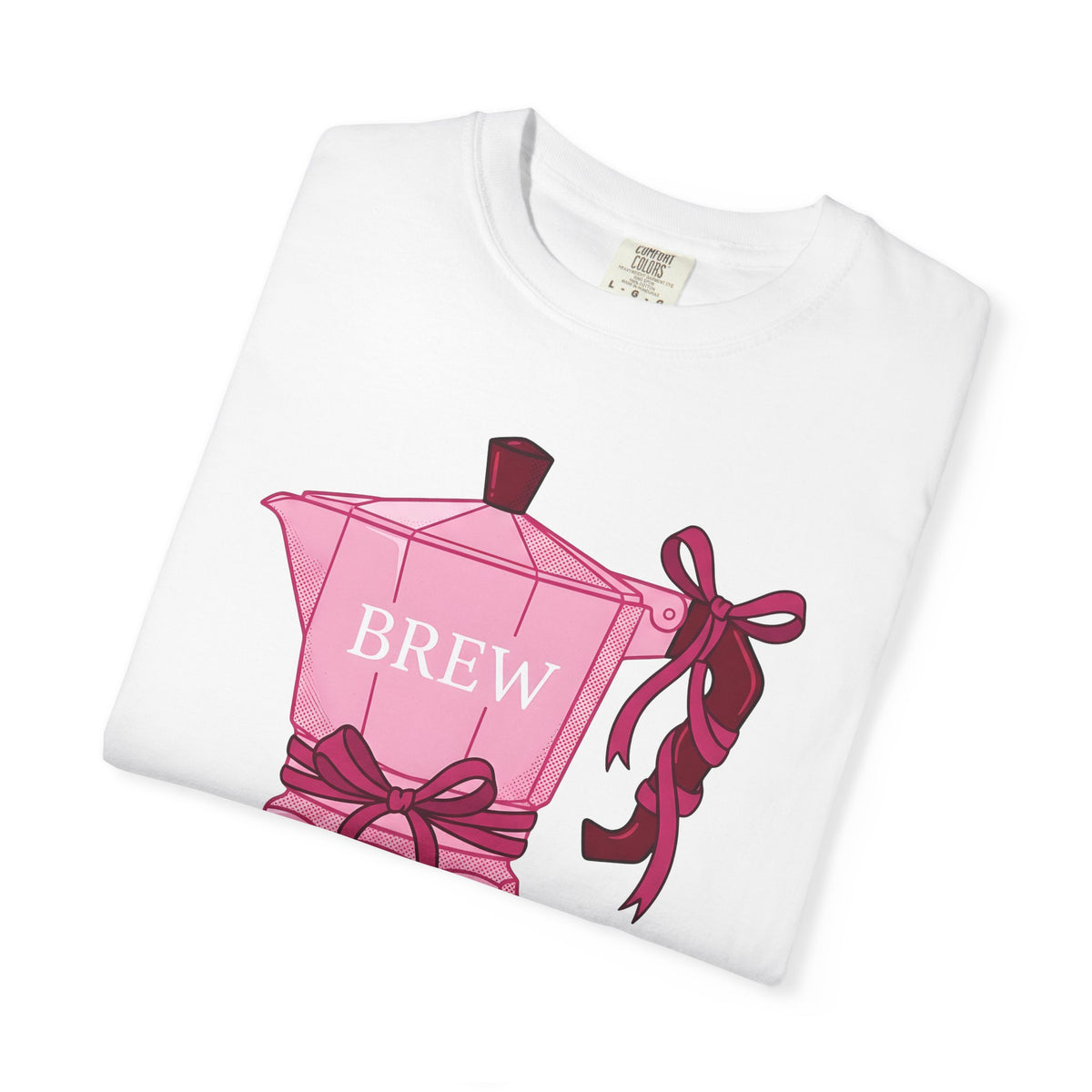 Moka Pot T-Shirt Coffee Foodie Gift Women Cute T-Shirt Stovetop Coffee T-Shirt Coffee Fan Cute T-Shirt Food Graphic Hand Drawn Bow T-Shirt