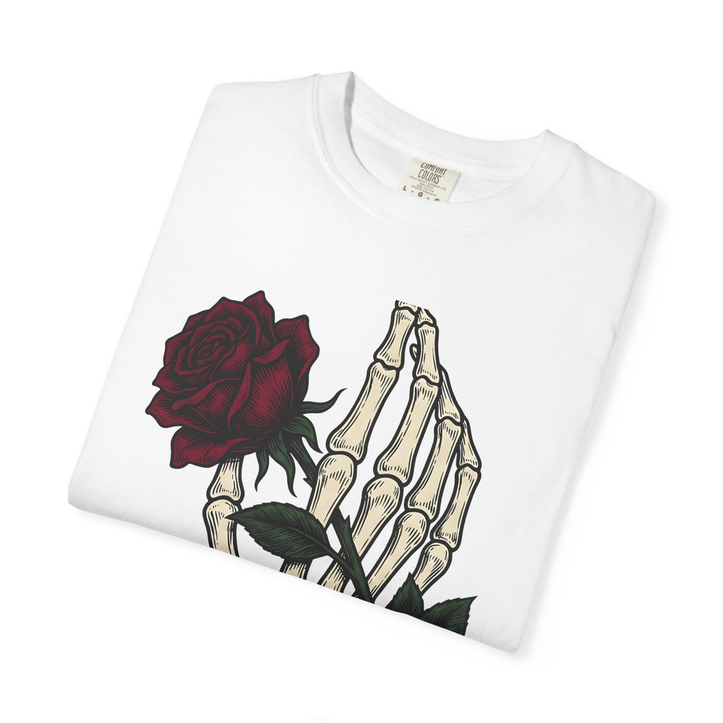 Skeleton Hand T-Shirt Halloween Gothic Gift Women Tattoo T-Shirt Bony Finger T-Shirt Horror Fan Ink T-Shirt Dark Graphic Vintage Rose T-Shirt