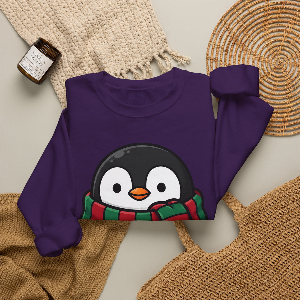 Penguin Clipart Sweatshirt Animals Festive Gift Women Kawaii Sweatshirt Pinguin Sweatshirt Wildlife Fan Cute Sweatshirt Holiday Graphic Comic Neck Wrap Sweatshirt