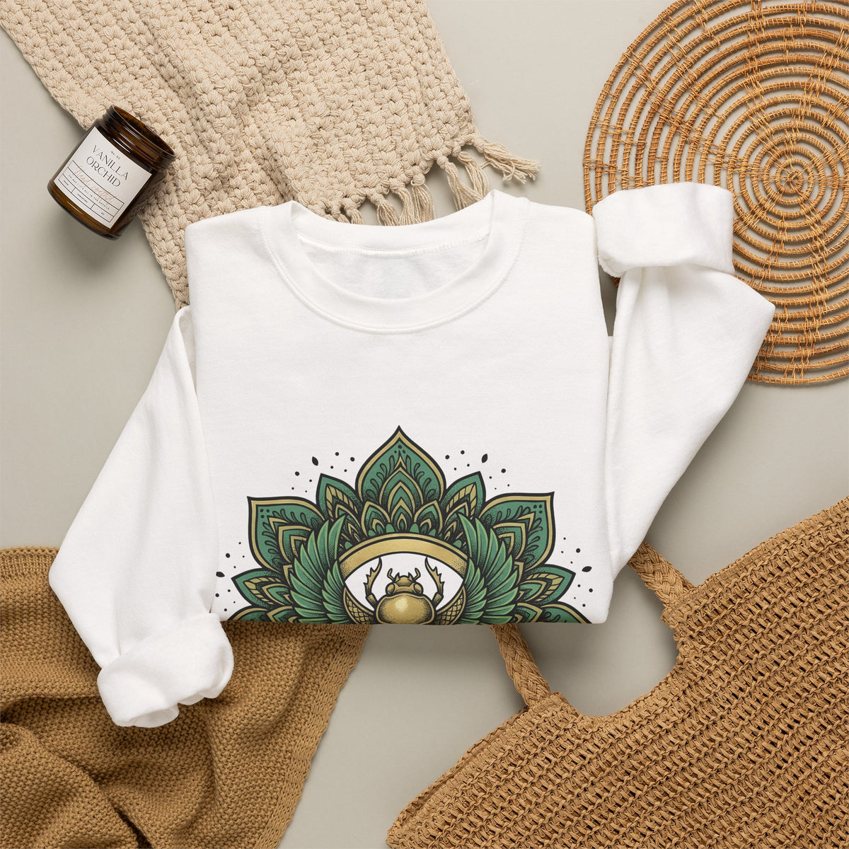 Scarab Mandala Sweatshirt Boho Chic Spiritual Gift Women Bohemian Sweatshirt Mandala Sweatshirt Hippie Enthusiast Tribal Sweatshirt Mystical Graphic Geometric