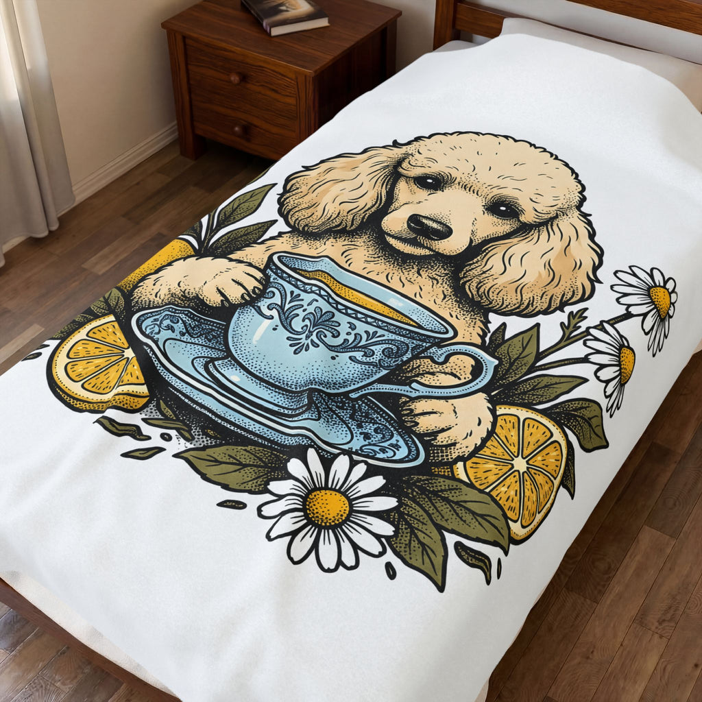 Poodle Tea Blanket Blanket Dog Flower Gift Women Retro Blanket Tea Cup Blanket Canine Fan Poodle Blanket Blanket Floral Graphic Sketch Citrus Blanket