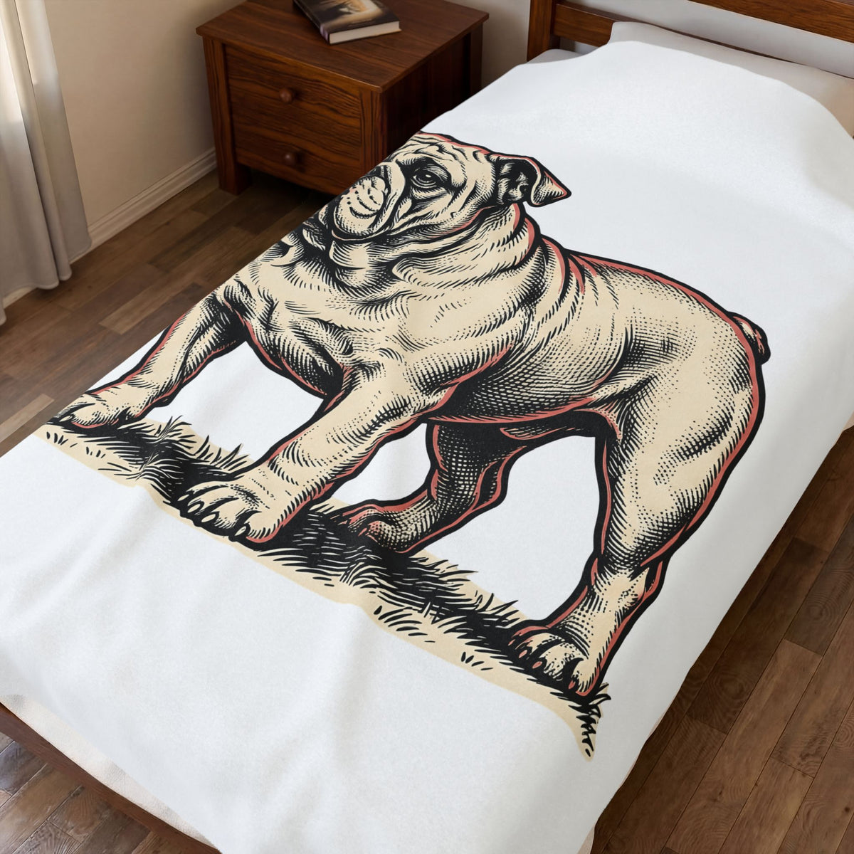 Bulldog Dog Blanket Dog Pets Gift Women Vintage Blanket Bulldog Blanket Dog Fan Bulldog Blanket Animal Graphic Hand Drawn Grass Blanket