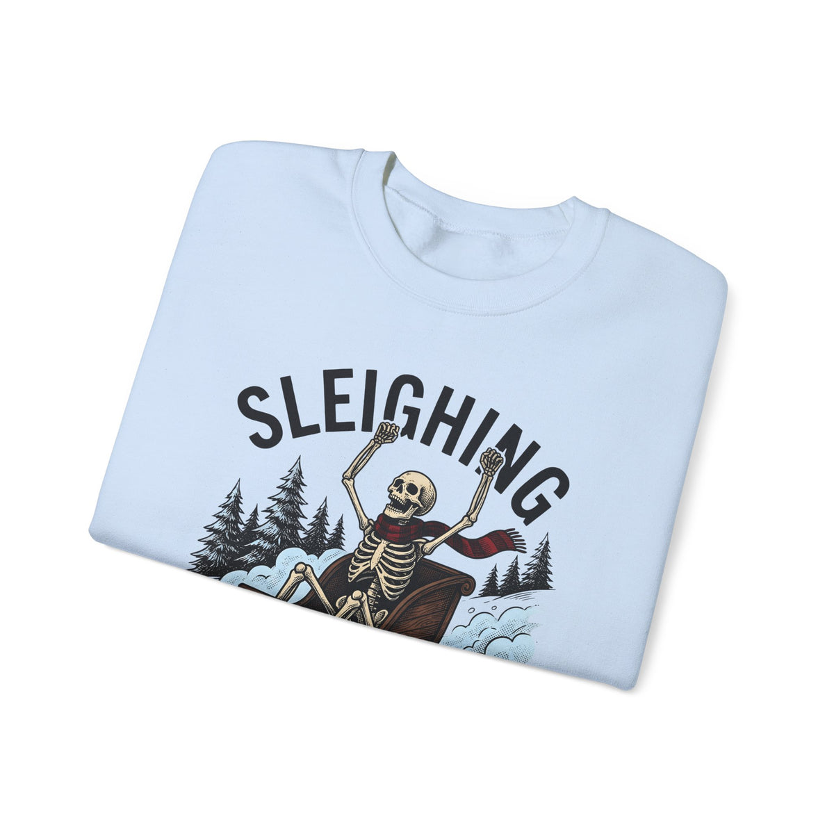 Bone Sleigh Sweatshirt Christmas Comedy Gift Women Shabby Chic Sweatshirt Sleigh Bell Sweatshirt Xmas Fan Distressed Sweatshirt Humor Graphic Doodle Fir Trees