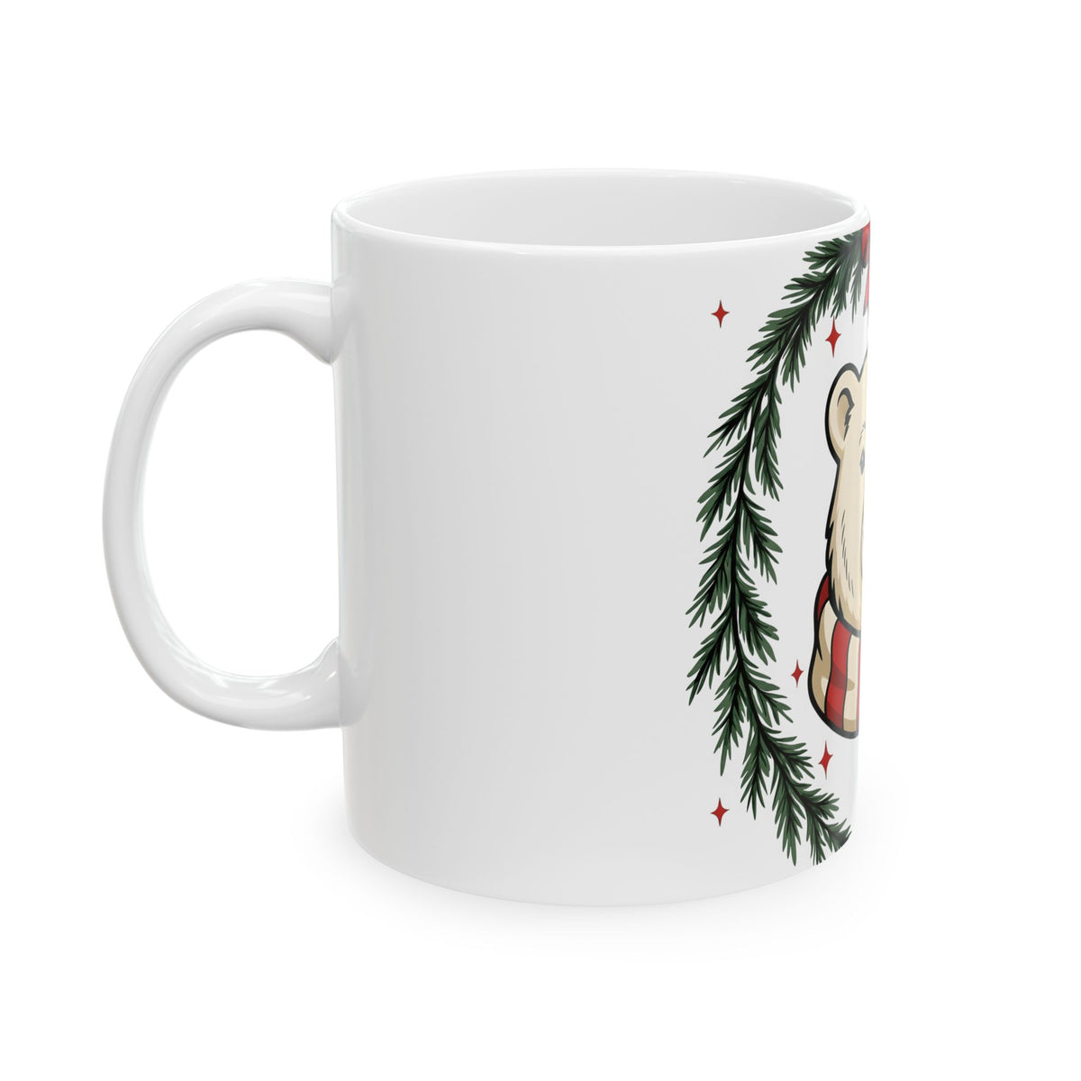 Arctic Bear Mug Christmas Wildlife Gift Women Comic Mug Polar Bear Mug Xmas Fan Cartoon Mug Animal Graphic Sketch Garland Mug