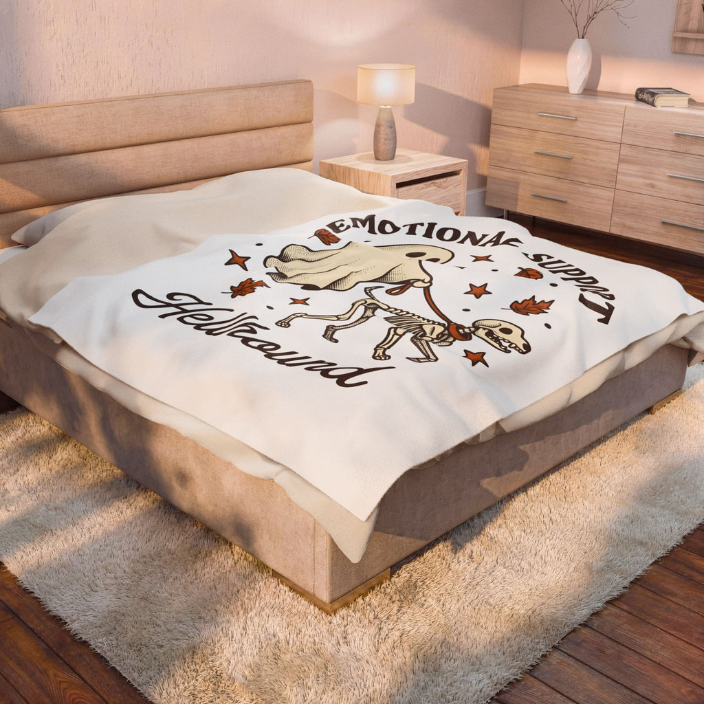 Skeleton Dog Halloween Dark Gift Retro Dog Skeleton Horror Fan Spooky Gothic Hand Drawn Blanket