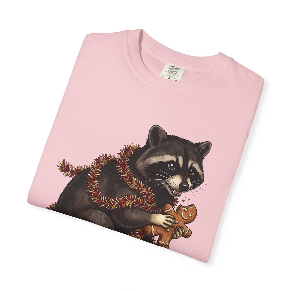 Raccoon Graphic T-Shirt Christmas Animal Gift Women Cute T-Shirt Trash Panda T-Shirt Xmas Fan Wildlife Graphic Illustration Hand Drawn Gingerbread